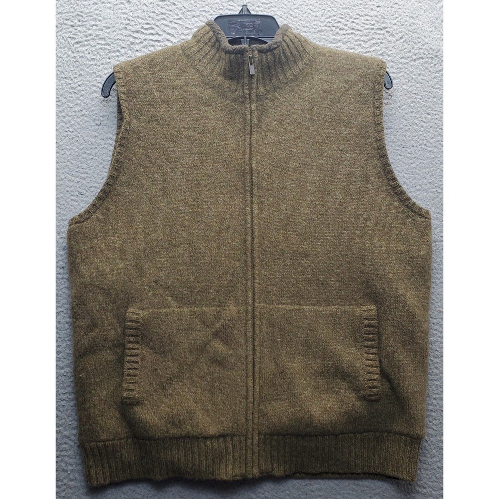 L.L. Bean Lambswool Sweater Vest Mens Large Brown Sherpa Lined Chunky Zip-Up